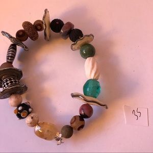 Bracelet with glass, wood, metal, & stone (35)